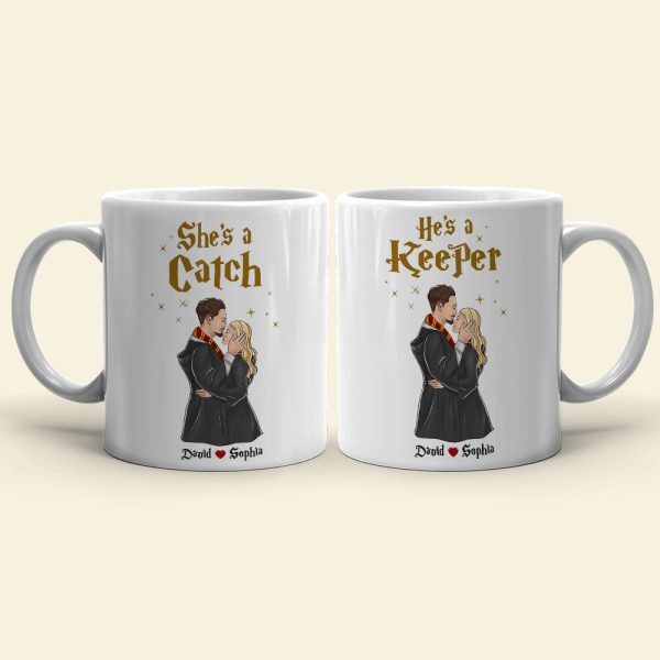 She's A Catch, He's A Keeper, Gift For Couple. Personalized Mug, Wizard Couple Mug, Couple Gift 06HTTI180723TM