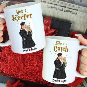 She's A Catch, He's A Keeper, Gift For Couple. Personalized Mug, Wizard Couple Mug, Couple Gift 06HTTI180723TM