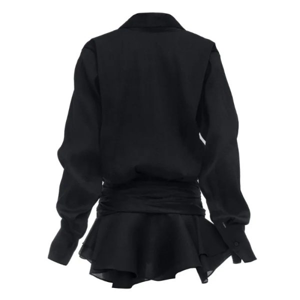 Shirt Lose Long Sleeve Frill Micro Mini Dress