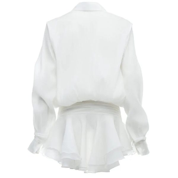 Shirt Lose Long Sleeve Frill Micro Mini Dress