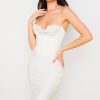 Silky Cowl Neck Corset Satin Midi Cocktail Dress - White