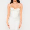Silky Cowl Neck Corset Satin Midi Cocktail Dress - White