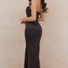Silky High Slit Strapless Ruched Satin Maxi Dress - Black