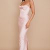 Silky Satin Bustier Spaghetti Strap Corset Formal Maxi Dress - Pink