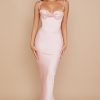 Silky Satin Bustier Spaghetti Strap Corset Formal Maxi Dress - Pink