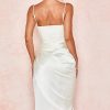 Silky Satin Cowl Neck High Slit Cocktail Party Midi Dress - White