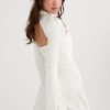 Silky Satin High Neck Long Sleeve Cutout Party Mini Dress - White