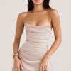 Silky Satin Pleated Trim Corset Strapless Party Mini Dress - Champagne