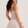 Silky Satin Pleated Trim Corset Strapless Party Mini Dress - Champagne