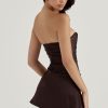 Silky Satin Pleated Trim Corset Strapless Party Mini Dress - Chocolate