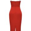 Silky Satin Square Neck Cami Slip Cocktail Party Midi Dress - Red