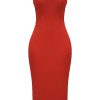 Silky Satin Square Neck Cami Slip Cocktail Party Midi Dress - Red