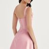 Silky Satin Square Neck Suspender Strap Party Mini Dress - Pink