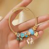 Silver Elephant and Heart Tree Charm Cuff Bracelet for Women