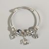 Silver Elephant and Heart Tree Charm Cuff Bracelet for Women