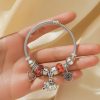 Silver Elephant and Heart Tree Charm Cuff Bracelet for Women