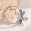 Silver Elephant and Heart Tree Charm Cuff Bracelet for Women