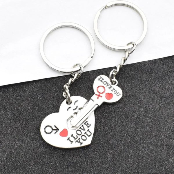 Silver Plated Couple Heart Keychain Set