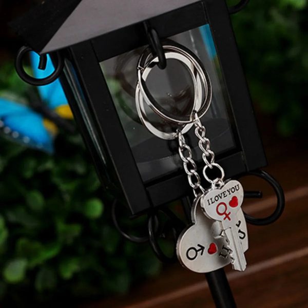 Silver Plated Couple Heart Keychain Set