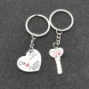 Silver Plated Couple Heart Keychain Set