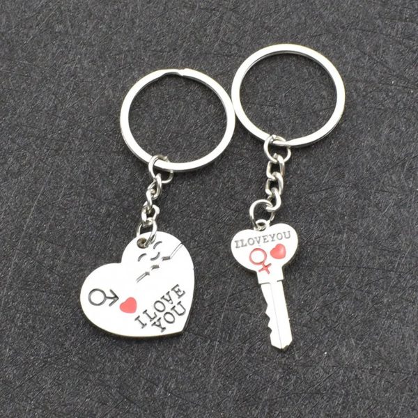 Silver Plated Couple Heart Keychain Set