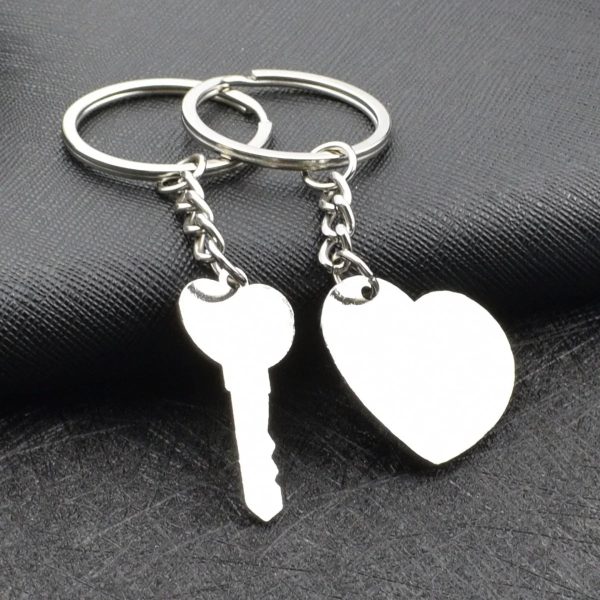 Silver Plated Couple Heart Keychain Set