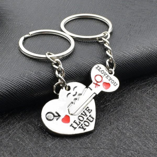 Silver Plated Couple Heart Keychain Set