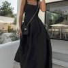 Simple Square Neck Fit and Flare Summer Maxi Tank Sundress - Black
