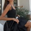 Simple Square Neck Fit and Flare Summer Maxi Tank Sundress - Black