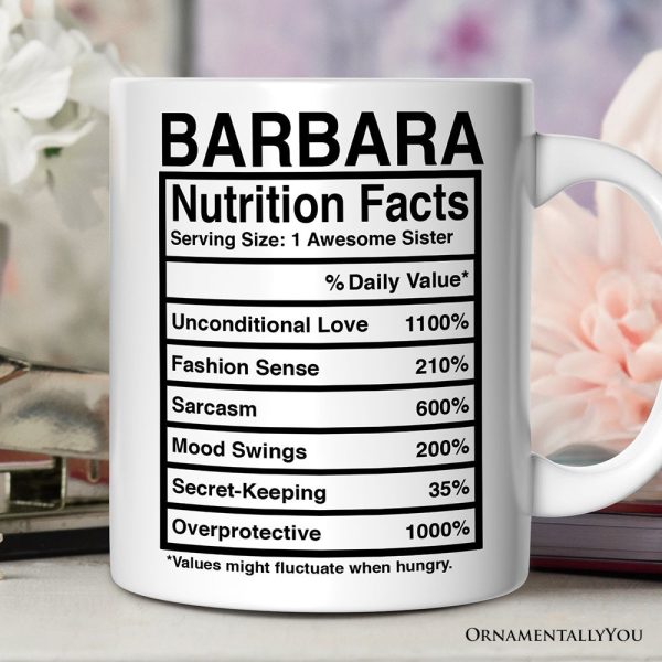 Sister Nutrition Facts Personalized Mug, Birthday Gift with Custom Name