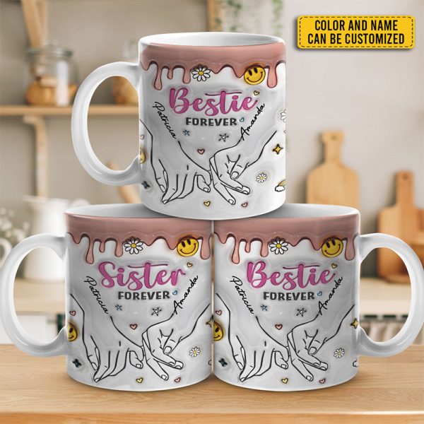 Sisters By Heart - Bestie Personalized Custom 3D Inflated Effect Printed Mug - Gift For Best Friends, BFF, Sisters, Coworkers