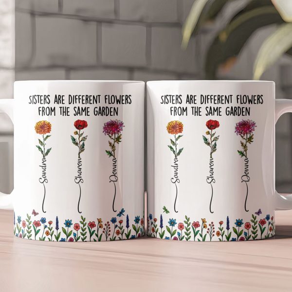 Sisters Ceramic Mug with Floral Illustration, Heartwarming Quote, Perfect Gift for Sisters