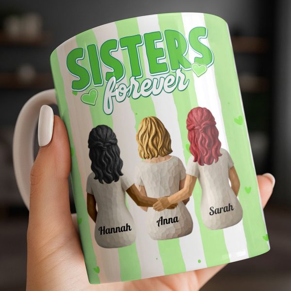 Sisters Forever Hearts And Love Design - Personalized Custom Coffee Mug - BST533_MG