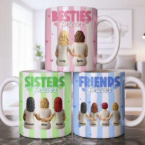 Sisters Forever Hearts And Love Design - Personalized Custom Coffee Mug - BST533_MG