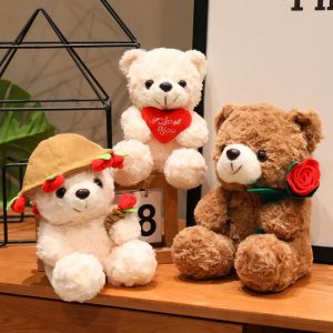 Sitting Bear Plush Toy with Heart Gift for Her