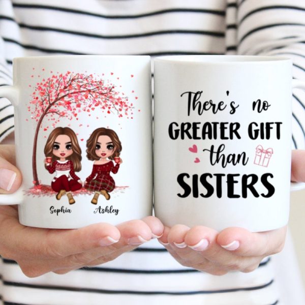 Sitting Doll Besties Under Pink Heart Tree Personalized Mug
