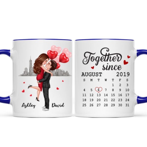 Skyline Doll Couple Hugging Kissing Calendar Anniversary Date Personalized Mug