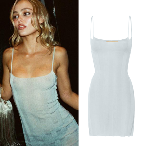 Sleeveless Ribbed Knit Side Slit Mini Dress