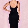 Sleeveless Sweetheart Neck Slit Bodycon Midi Little Black Dress - Black