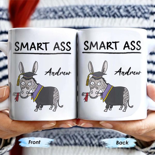 Smart Ass, Graduation Donkey With Cap And Diploma - Personalized Custom Coffee Mug - GRAD001_MG