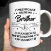 Smile And Laugh Brother Quote With Linked Hands Design - Personalized Custom Coffee Mug - FAM288_MG