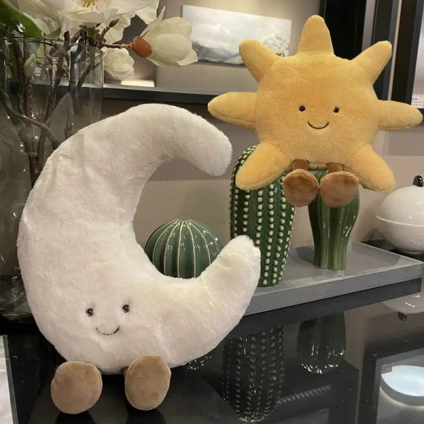 Smiling Sun and Moon Plush Pillow