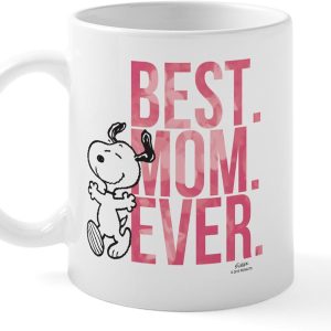 Snoopy Best Mom Ever Ceramic Coffee Mug, Cute Gift for Mom, Mothers Day Birthday Christmas Gift for Mother from Daughter Son Kids