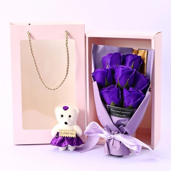 Soap Rose Bouquet with Teddy Bear Gift Box