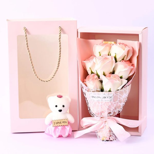 Soap Rose Bouquet with Teddy Bear Gift Box