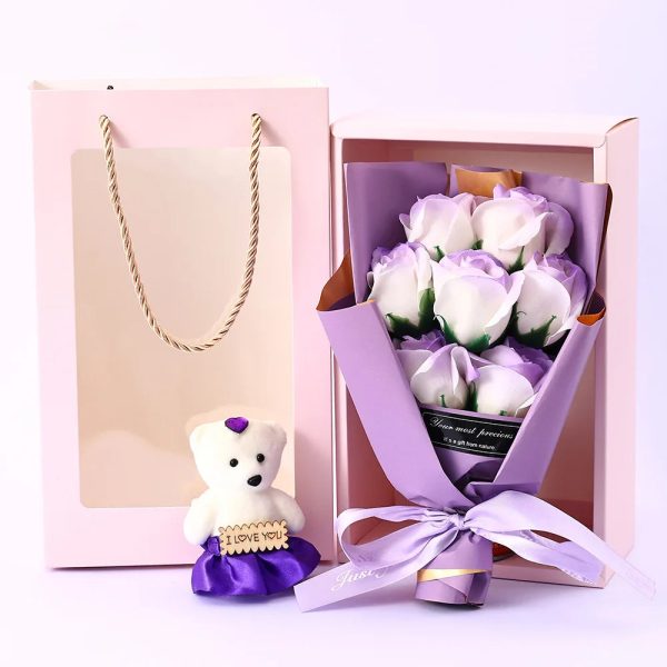 Soap Rose Bouquet with Teddy Bear Gift Box