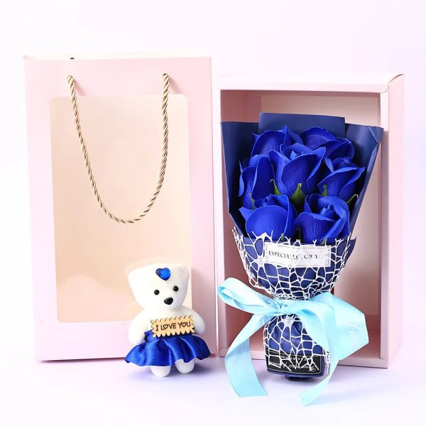 Soap Rose Bouquet with Teddy Bear Gift Box