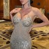 Sparkly Gatsby Rhinestone Fringe Trim Halter Mini Dress - Silver