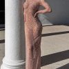 Sparkly Rhinestone Round Neck Long Sleeve Split Sheer Mesh Maxi Dress - Pink