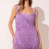 Sparkly Scoop Neck Sleeveless Gatsby Fringe Flapper Party Mini Dress - Violet